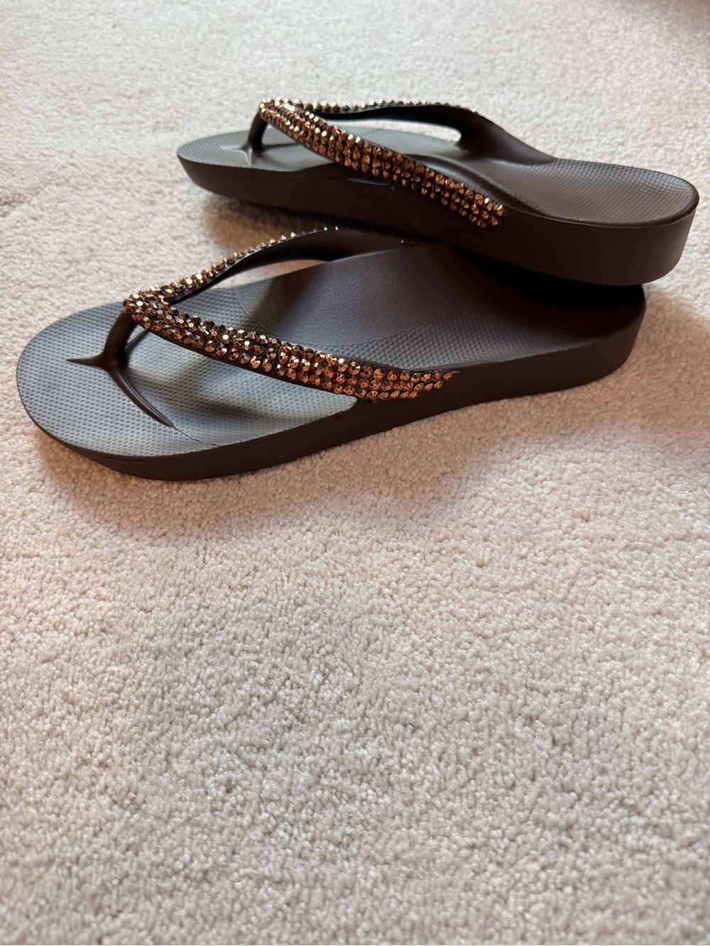 Embellished Brown Archie’s Flip Flop Sandals